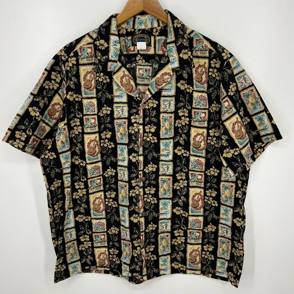 Hawaiian‎ Reserve Collection Short Sleeve Button Shirt Men's XL Black Guitar